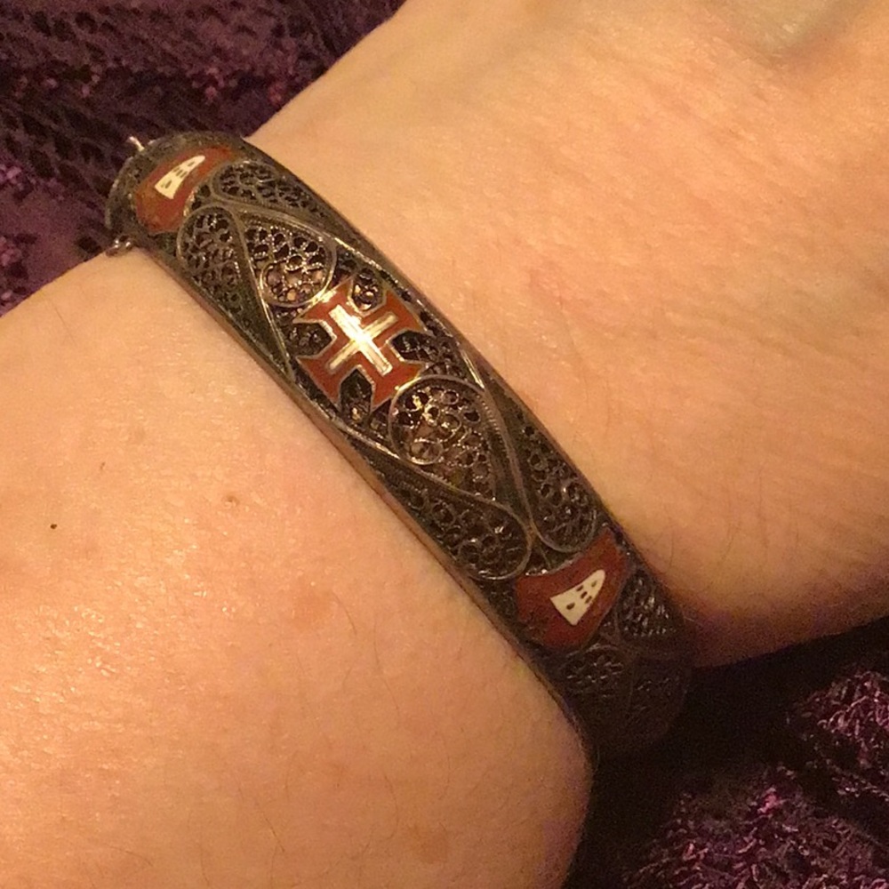 Topazio fillagree-Silver & Enamel Bangle Bracelet, circa 1967